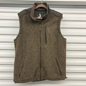Orvis Tweed Herringbone Brown Full Zip Sportsmens Gilet Vest Coat Jacket Mens L